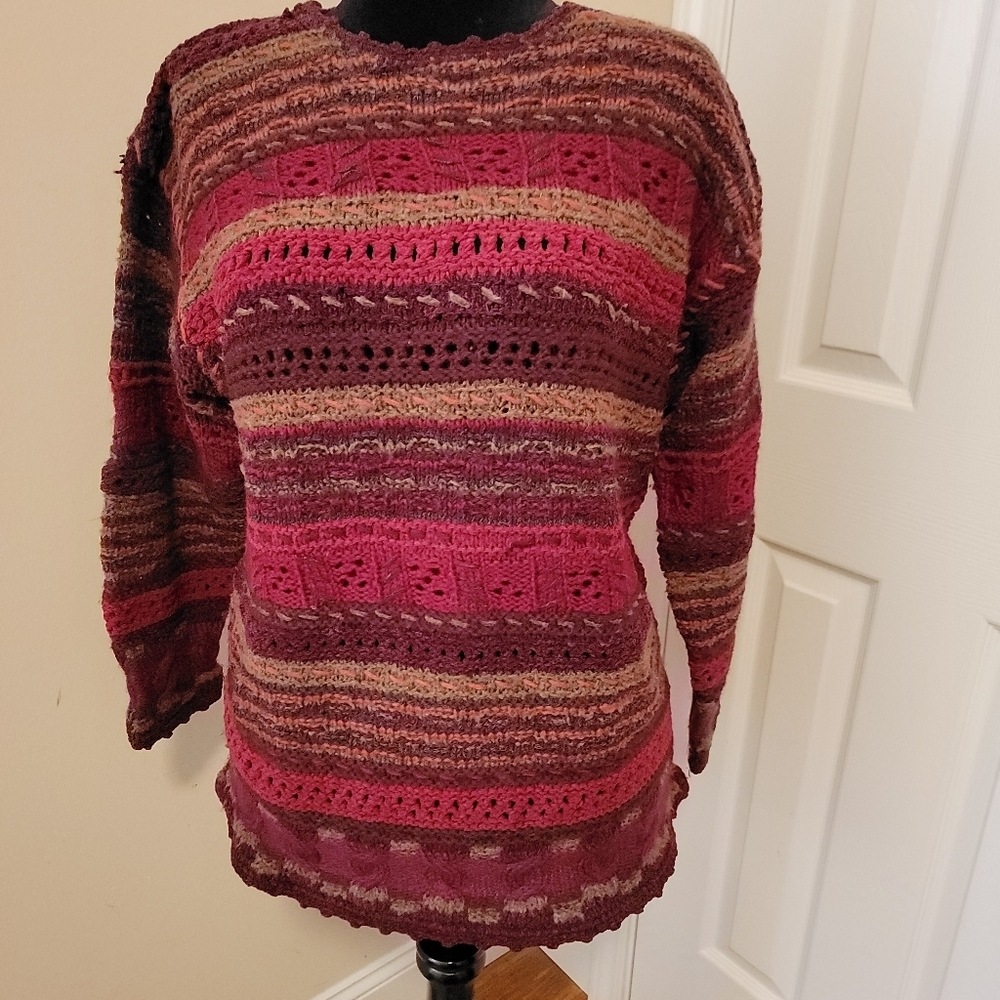 L.L. Bean Vintage Multicolor Blend Crochet Sweater Size L - Picture 2 of 8